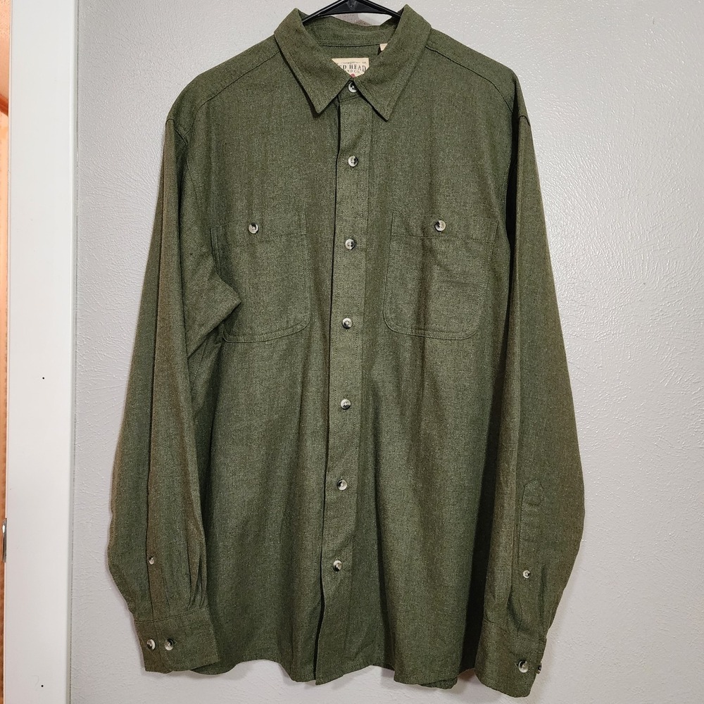 RedHead Shirt Mens L Green‎ Ozark Mountain Flannel Long Sleeve Button Up BassPro